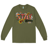 Army Green Stay Groovy Long Sleeve Tee - CowhideDigitalArt