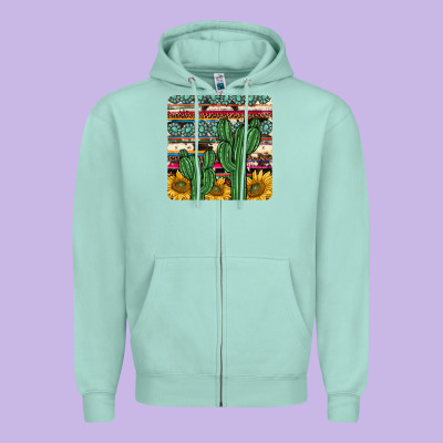 Cactus Sunflower Coaster Zipper Hoodie Designed By Jahusdesignshop