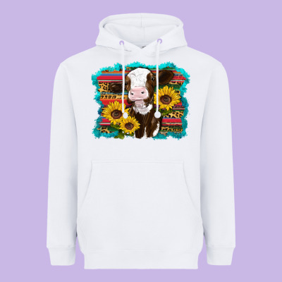 Western Cow Sunflowers Serape Leopard Heavyweight Hoodie Designed By Ranaportraitstore
