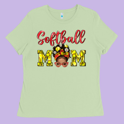 Softball Mom  And Afro Messybun Mom Bbs Ladies Tee Designed By Bundleandbundleshop