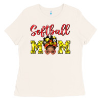 Softball Mom  And Afro Messybun Mom Bbs Ladies Tee | Teevron
