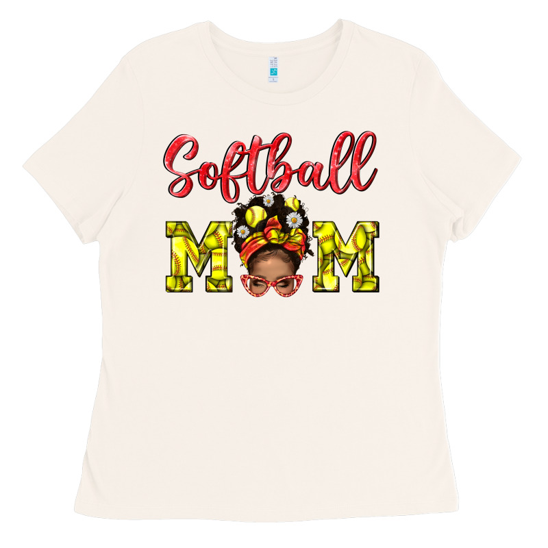Softball Mom  And Afro Messybun Mom Bbs Ladies Tee by BundleAndBundleShop | Teevron