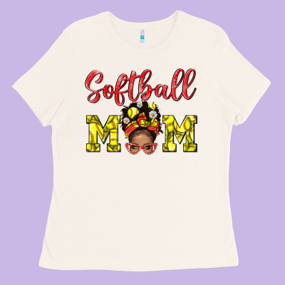 Softball Mom  And Afro Messybun Mom Bbs Ladies Tee Designed By Bundleandbundleshop