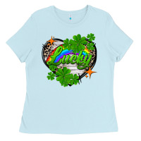 Baby Blue lucky heart St. Patricks Day Ladies Tee - FaDigitalArtStudio
