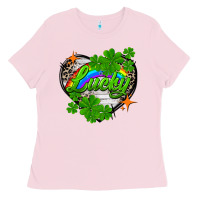 Bubblegum Pink lucky heart St. Patricks Day Ladies Tee - FaDigitalArtStudio