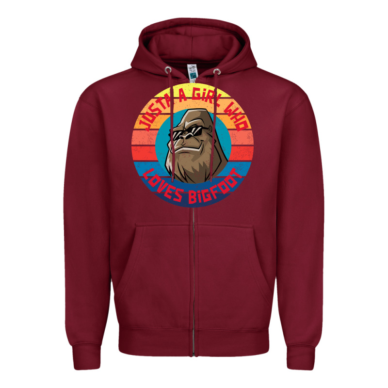 Retro Sunset Just A Girl Who Loves Bigfoot Zipper Hoodie by artisFamous | Teevron