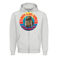 Dove Grey Retro Sunset Just A Girl Who Loves Bigfoot Zipper Hoodie - artisFamous