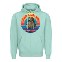 Seafoam Retro Sunset Just A Girl Who Loves Bigfoot Zipper Hoodie - artisFamous