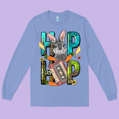 Western Hip Hop Bunny Easter Day Long Sleeve Tee Designed By Lillyallendesigns