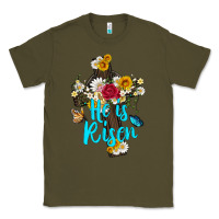 Army Green he is rısen with cross and butterfly Classic Tee - Artiststas