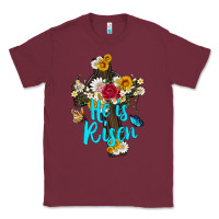 Burgundy he is rısen with cross and butterfly Classic Tee - Artiststas