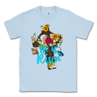 Dusty Blue he is rısen with cross and butterfly Classic Tee - Artiststas