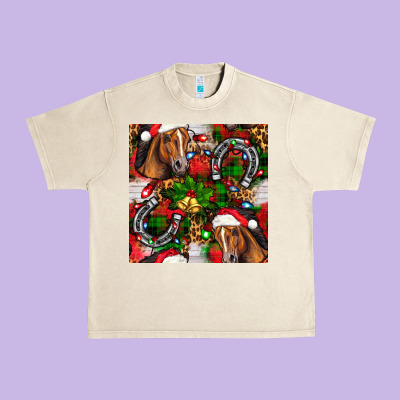 Christmas Horse Leopard Urban Heavy Tee Designed By Fadigitalartstudio