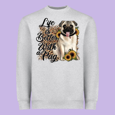 Life Is Better With A Pug Heavyweight Sweatshirt Designed By Jahusdesignshop