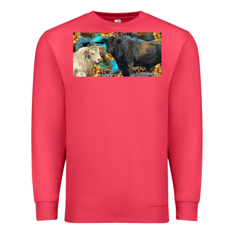 Charolais And Black Angus Bull With Sunflower And Leopard Premium Sweatshirt by RanaPortraitStore | Teevron