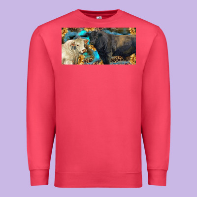 Charolais And Black Angus Bull With Sunflower And Leopard Premium Sweatshirt Designed By Ranaportraitstore