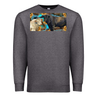 Charcoal Heather Charolais and black angus bull with sunflower and leopard Premium Sweatshirt - RanaPortraitStore