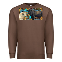 Chestnut Charolais and black angus bull with sunflower and leopard Premium Sweatshirt - RanaPortraitStore