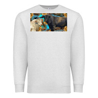 Oatmeal Heather Charolais and black angus bull with sunflower and leopard Premium Sweatshirt - RanaPortraitStore