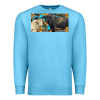 Ocean Blue Charolais and black angus bull with sunflower and leopard Premium Sweatshirt - RanaPortraitStore