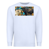 White Charolais and black angus bull with sunflower and leopard Premium Sweatshirt - RanaPortraitStore