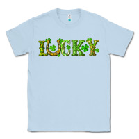 Dusty Blue st. patrick's day lucky with clovers and horseshoe Classic Tee - RanaPortraitStore