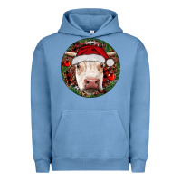 Pigment Pebble Blue Hereford Cow Christmas Urban Hoodie - RanaPortraitStore