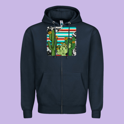 Cactus Cowhide Coaster Zipper Hoodie Designed By Jahusdesignshop