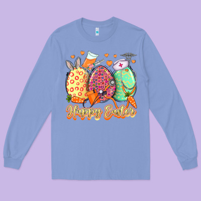 Happy Easter Eggs Nurse Long Sleeve Tee Designed By Lillyallendesigns