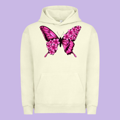 Floral Pink Butterfly Urban Hoodie Designed By Jasminsmagicworld