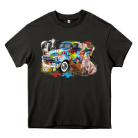 Asphalt Autism truck with farm animals Heavy Core Tee - CowGirlArtShop