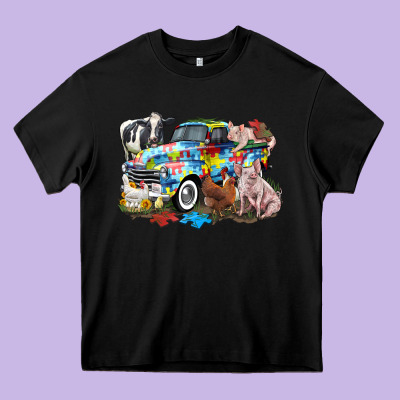 Autism Truck With Farm Animals Heavy Core Tee Designed By Cowgirlartshop