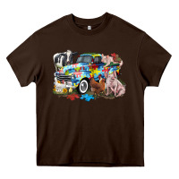 Chocolate Brown Autism truck with farm animals Heavy Core Tee - CowGirlArtShop