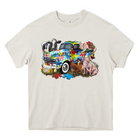Cream Autism truck with farm animals Heavy Core Tee - CowGirlArtShop