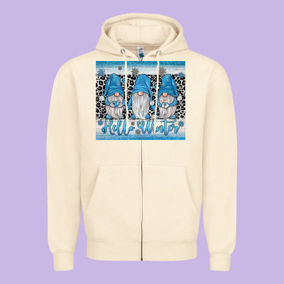 Hello Winter Gnome Zipper Hoodie Designed By Jahusdesignshop