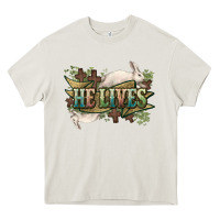 Cream He lives Easter Day Heavy Core Tee - HowdyJamesFarm