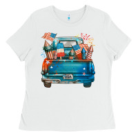 White Customize USA truck Ladies Tee - FaDigitalArtStudio