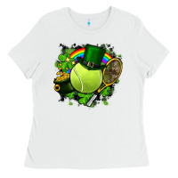 White St. Patrick's Day Tennis Ladies Tee - FaDigitalArtStudio