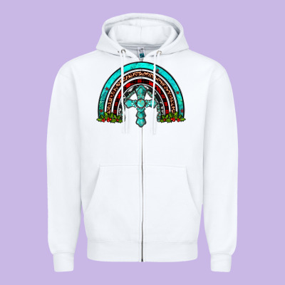 Cross Christmas Rainbow Zipper Hoodie Designed By Jahusdesignshop