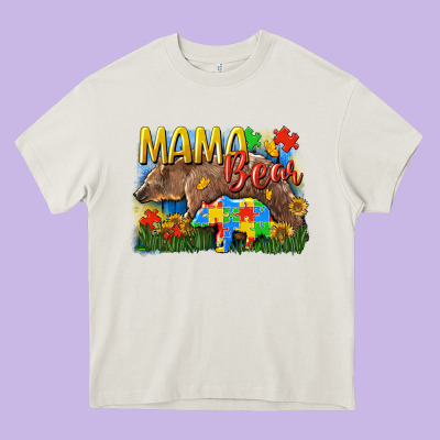 Mama Bear Autism Heavy Core Tee Designed By Cowgirlartshop