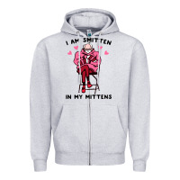 Heather Grey funny i am smitten in my mittens bernie Zipper Hoodie - artisFamous
