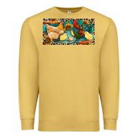 Antique Gold Chicken rooster and chicks with leopard Premium Sweatshirt - RanaPortraitStore