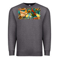 Charcoal Heather Chicken rooster and chicks with leopard Premium Sweatshirt - RanaPortraitStore