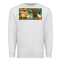 Oatmeal Heather Chicken rooster and chicks with leopard Premium Sweatshirt - RanaPortraitStore