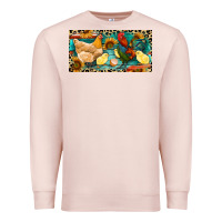 Pale Pink Chicken rooster and chicks with leopard Premium Sweatshirt - RanaPortraitStore
