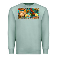 Seafoam Chicken rooster and chicks with leopard Premium Sweatshirt - RanaPortraitStore