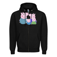 Black peppa pig family Zipper Hoodie - artisFamous