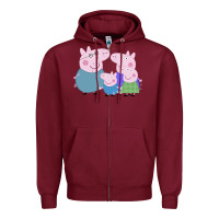 Burgundy peppa pig family Zipper Hoodie - artisFamous