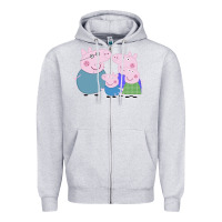 Heather Grey peppa pig family Zipper Hoodie - artisFamous