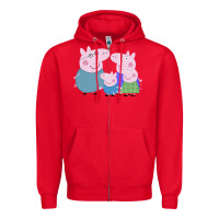 Red peppa pig family Zipper Hoodie - artisFamous